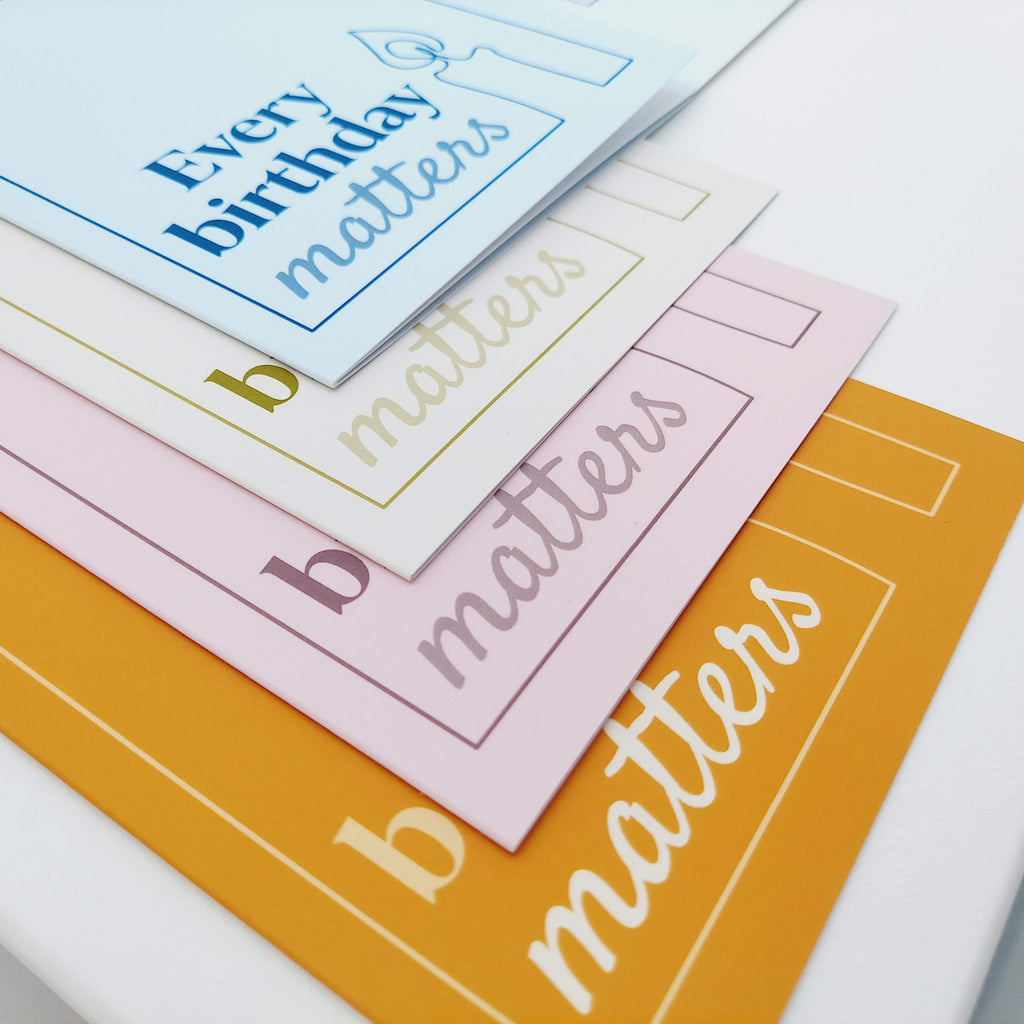 Every birthday matters card in four colors