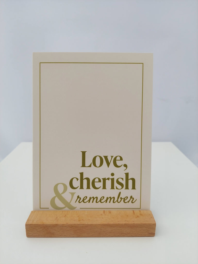 Love and cherish one-year remembrance card in cream for pediatric patient