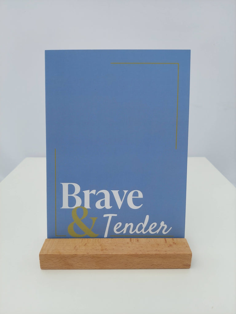 Brave and tender sympathy card in blue for adult patient