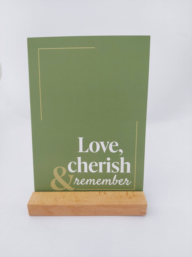 Love Cherish 1-year remembrance card sage green