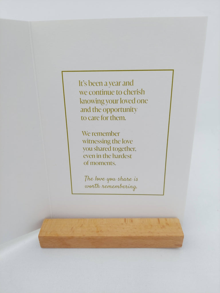Love Cherish 1-year remembrance card inside text