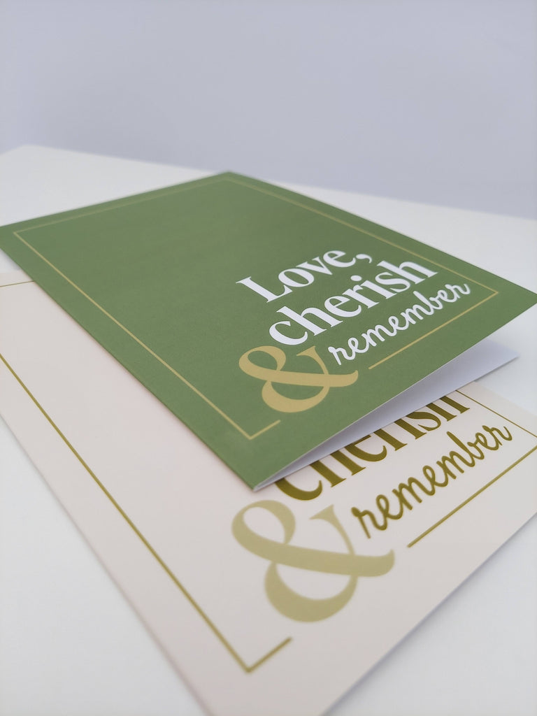 Love and cherish one-year remembrance card in two colors for pediatric patient