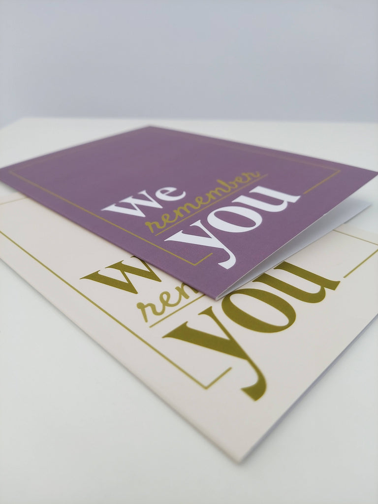 We Remember You sympathy card in two colors for pediatric patient
