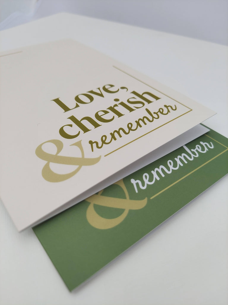 Love Cherish 1-year remembrance card cream and sage options